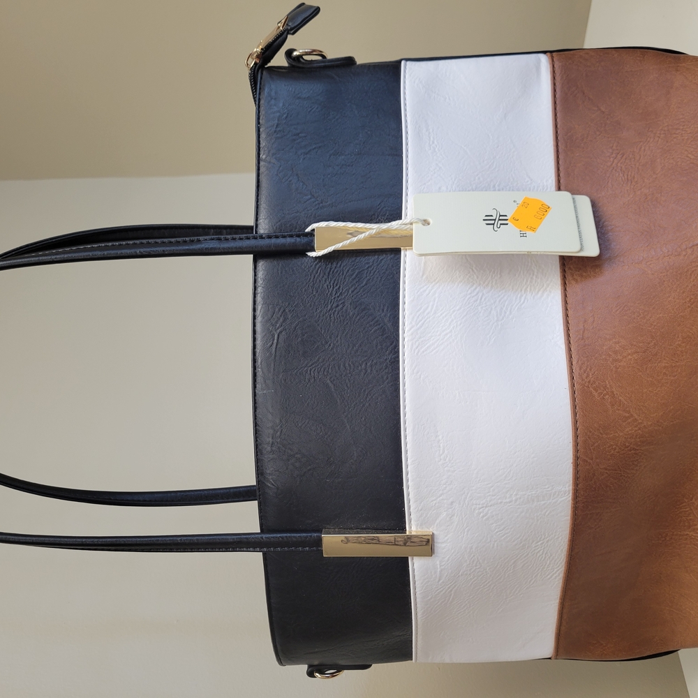 Elegant Black, White, and Brown Tote Bag